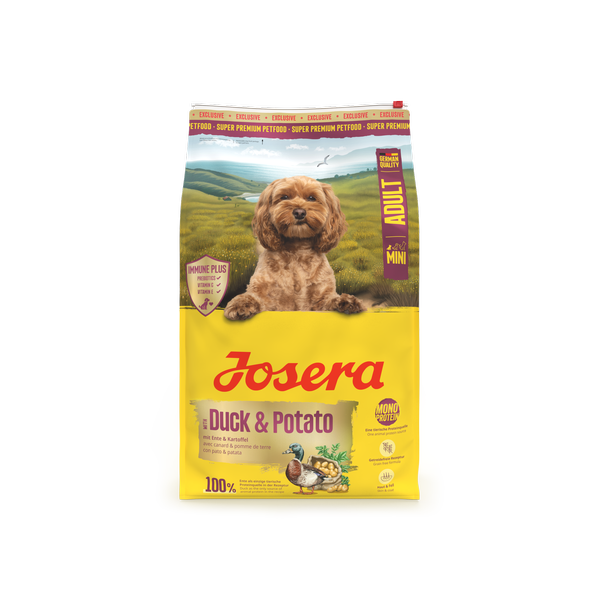 Mini Adult with Duck & Potato. Міні Едалт з качкою та картоплею для малих порід 10kg frontal_result Josera Mini Duck & Potato Йозера Міні Едалт Дак енд Потейто