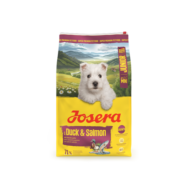 Mini Junior with Duck & Salmon. Міні Юніор з качкою та лососем для малих порід 10kg frontal_result Josera Mini Junior Duck & Salmon Йозера Міні Юніор з качкою та лососем для малих порід