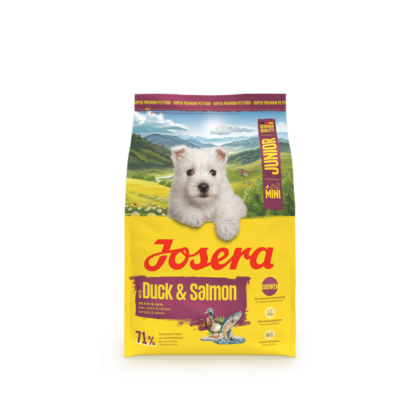 Mini Junior with Duck & Salmon. Міні Юніор з качкою та лососем для малих порід 3kg frontal – копія_result Josera Mini Junior Duck & Salmon Йозера Міні Юніор з качкою та лососем для малих порід — изображение 2